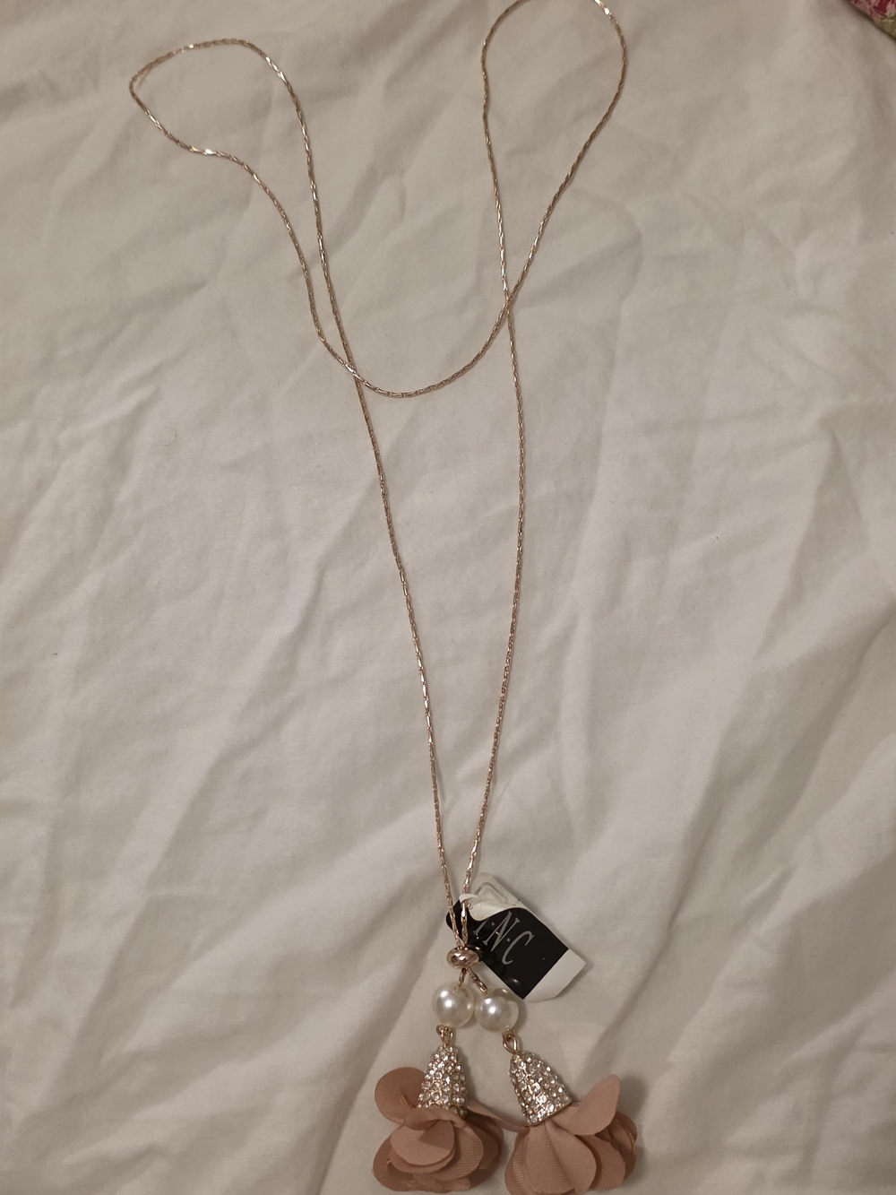 INC International Concepts Rose Gold Chain Necklace with Pink Floral Tassels